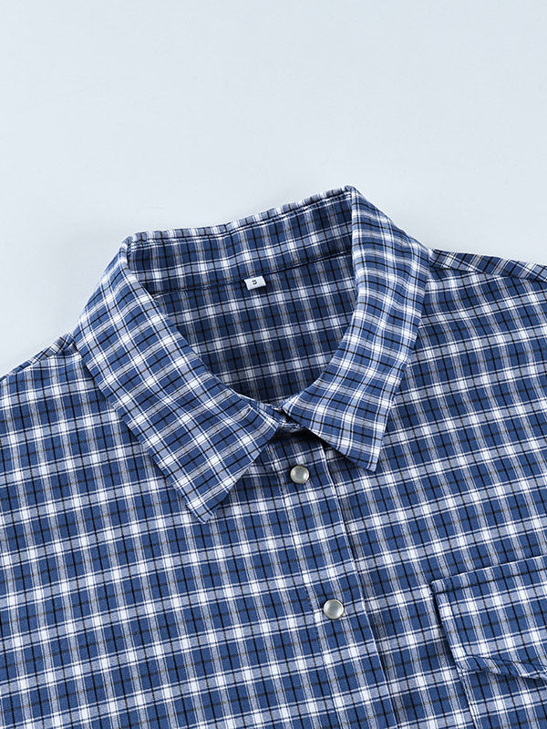 Vintage Blue Gingham Oversized Long Sleeve Button Down Shirt