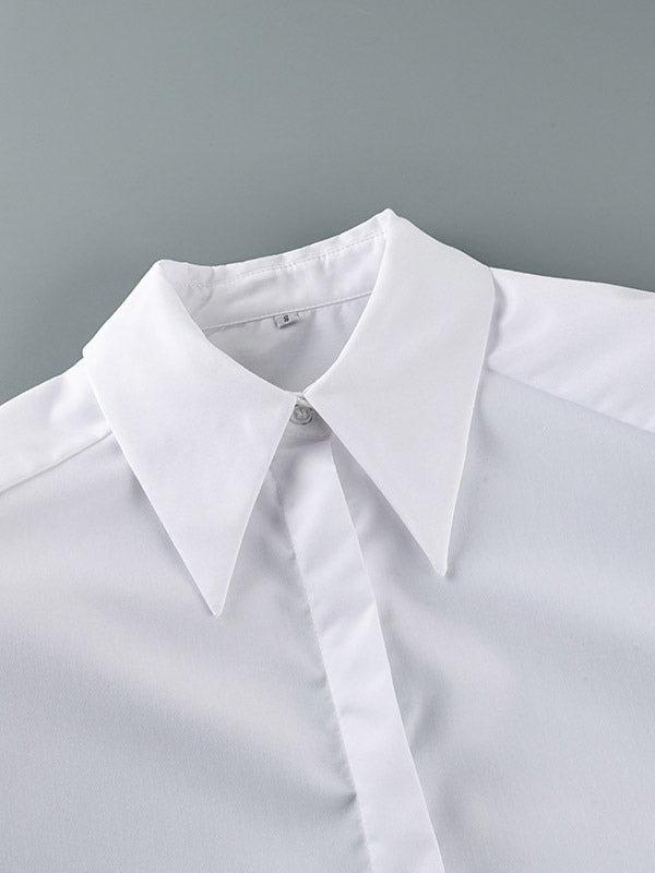 Oversized Point Collar Wide Cuff Long Sleeve Dress Shirt