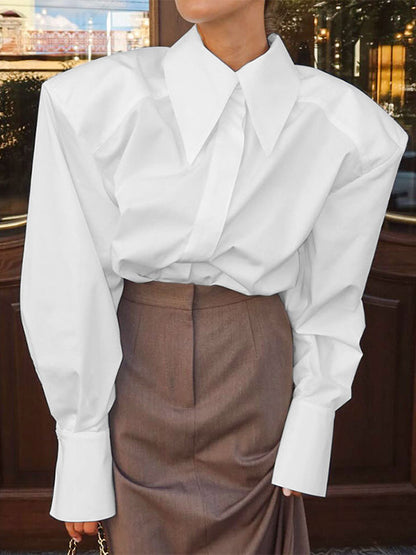 Oversized Point Collar Wide Cuff Long Sleeve Dress Shirt