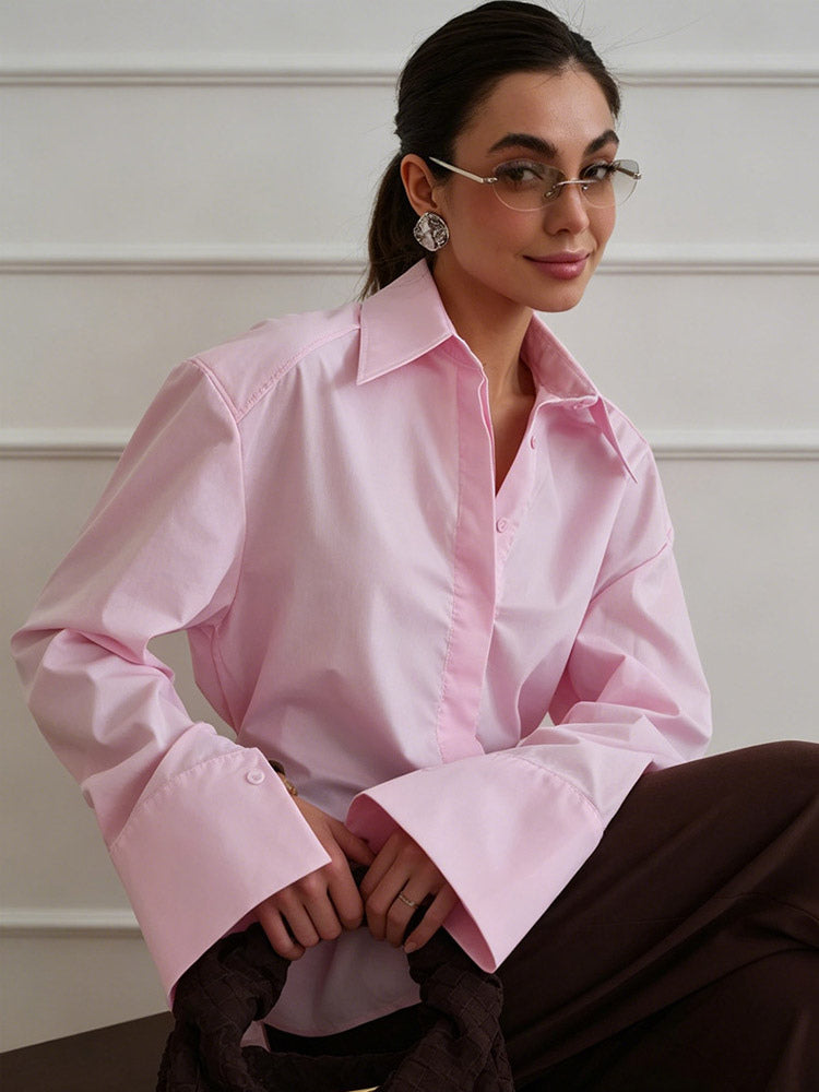 Oversized Point Collar Wide Cuff Long Sleeve Dress Shirt