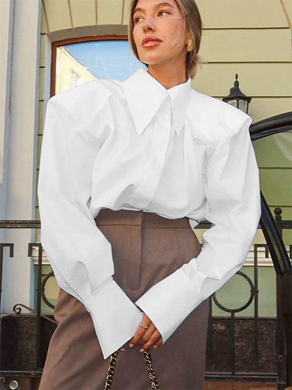 Oversized Point Collar Wide Cuff Long Sleeve Dress Shirt