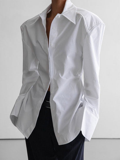 Oversized Point Collar Wide Cuff Long Sleeve Dress Shirt