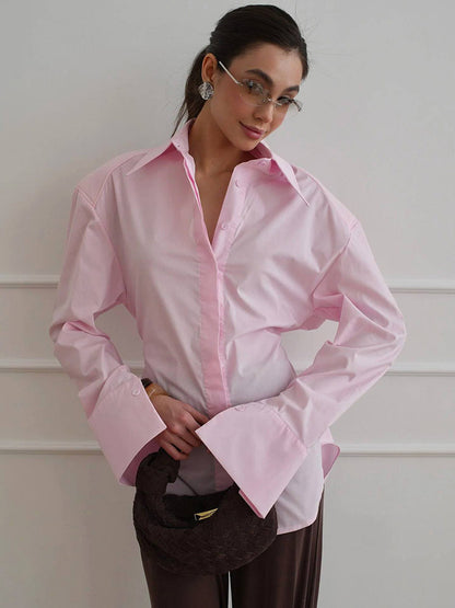 Oversized Point Collar Wide Cuff Long Sleeve Dress Shirt