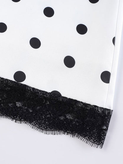 Polka Dot Satin Midi Skirt High Waist Slim Fit Lace Hem Elegant Formal Party Pencil Skirt