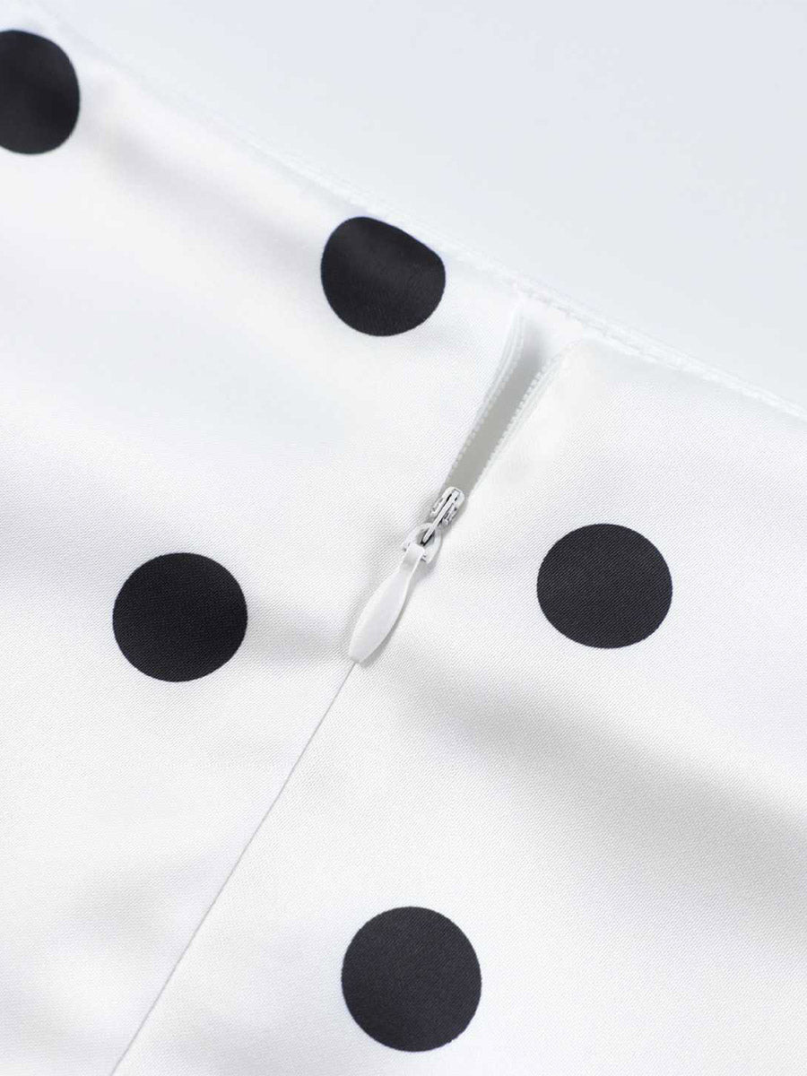 Polka Dot Satin Midi Skirt High Waist Slim Fit Lace Hem Elegant Formal Party Pencil Skirt