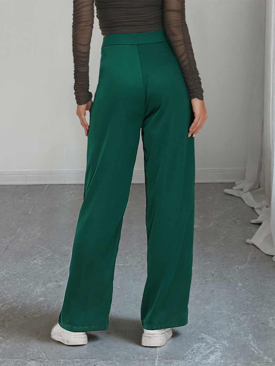 High Waist Double Row Button Decor Wide Leg Suit Pants Draped Formal Trousers