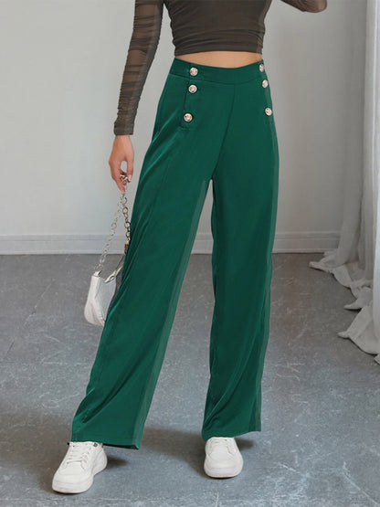 High Waist Double Row Button Decor Wide Leg Suit Pants Draped Formal Trousers