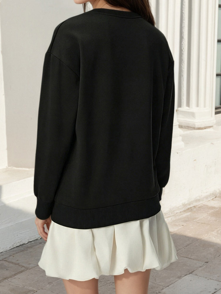 Lace Bow Crew Neck Oversized Sweatshirt Front Kangaroo Pocket Long Sleeve Pullover
