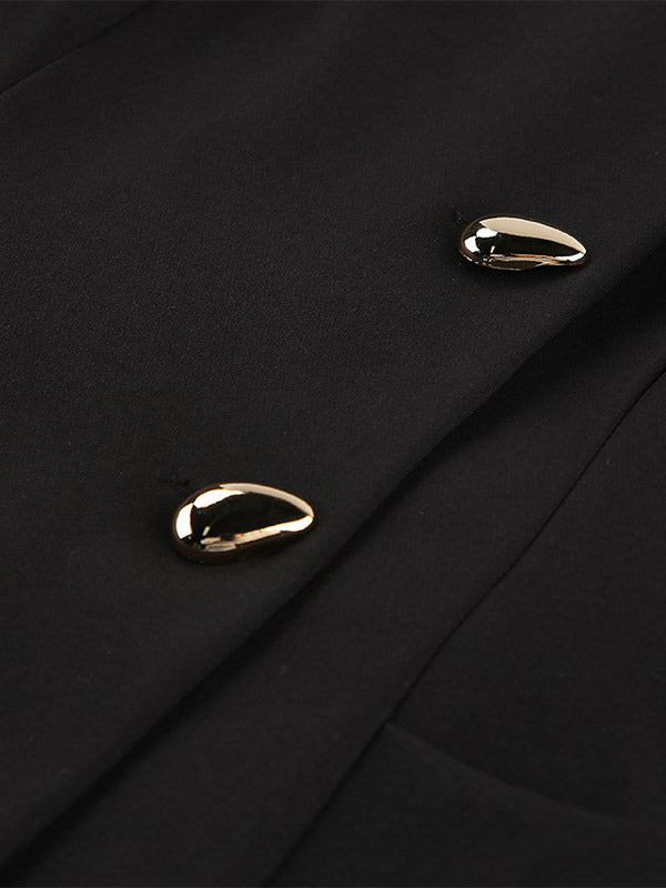 Party Dresses Stand Collar Gold Button Long Sleeve Pocket Office Blazer Dress