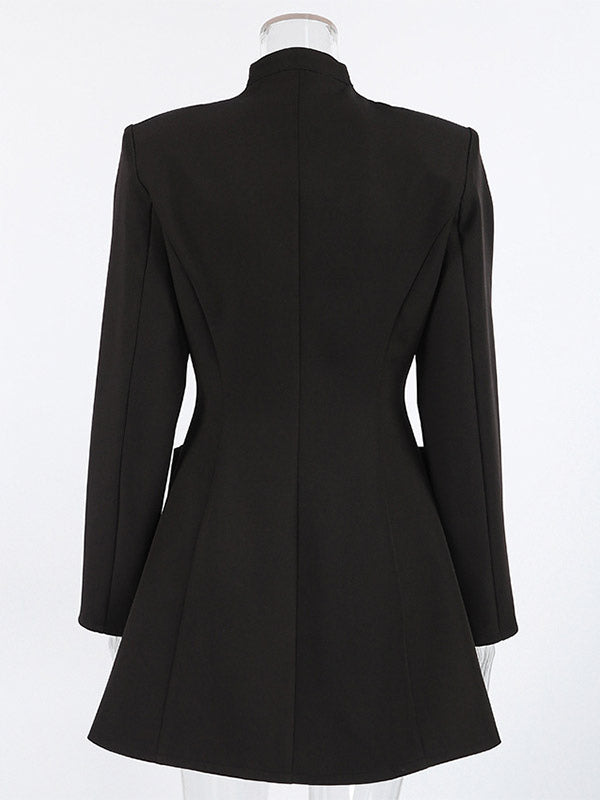 Party Dresses Stand Collar Gold Button Long Sleeve Pocket Office Blazer Dress