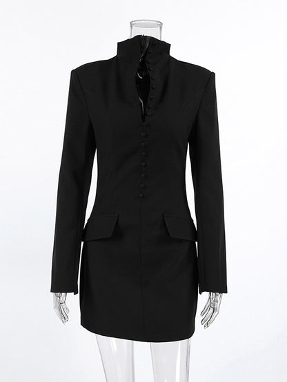 Party Dresses V Neck Button Pocket Slim Fit Elegant Evening Mini Dress