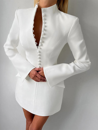 Party Dresses V Neck Button Pocket Slim Fit Elegant Evening Mini Dress