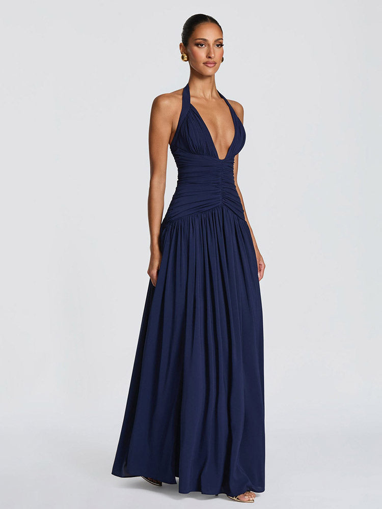 Party Dresses Halter Ruched High Slit Elegant Women Evening Long Maxi Dress