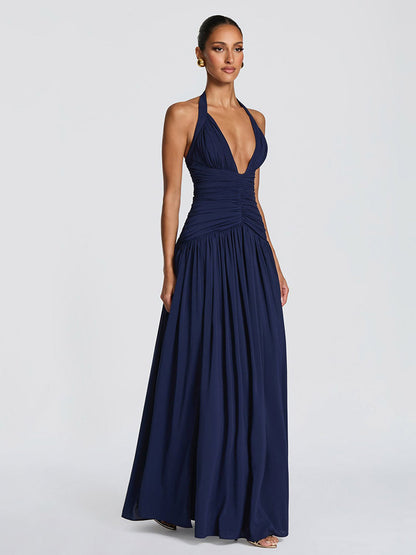 Party Dresses Halter Ruched High Slit Elegant Women Evening Long Maxi Dress