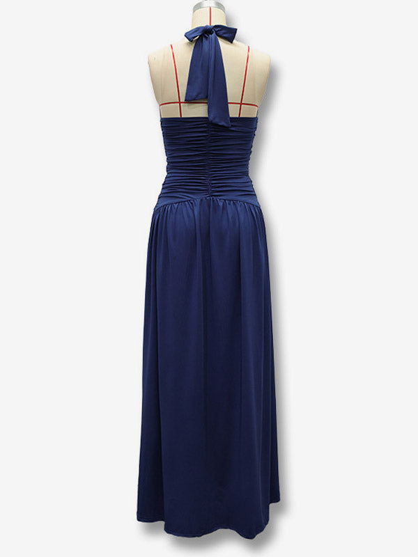 Party Dresses Halter Ruched High Slit Elegant Women Evening Long Maxi Dress