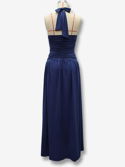 Party Dresses Halter Ruched High Slit Elegant Women Evening Long Maxi Dress