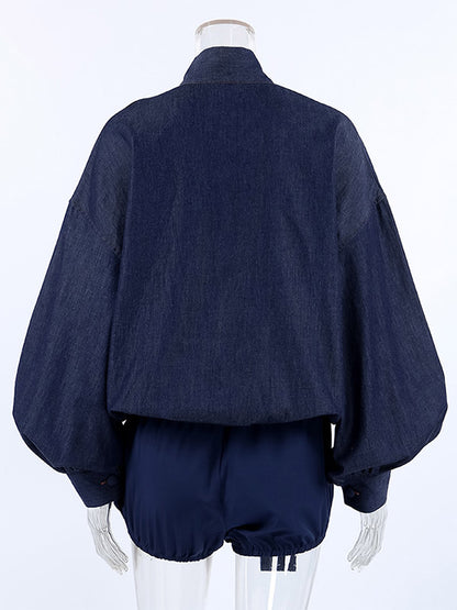 2 Piece Short Set Puff Sleeve Shirt Elastic Shorts Women Casual 2 Piece Short Set