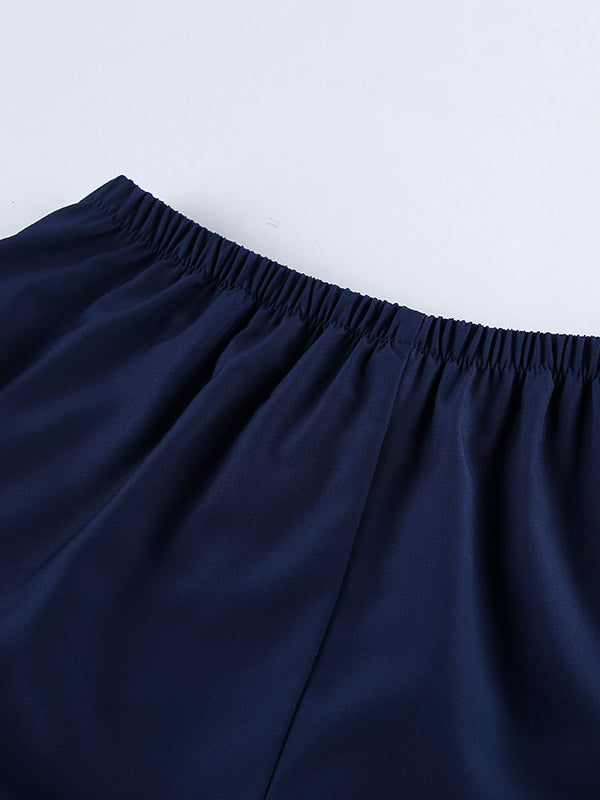 2 Piece Short Set Puff Sleeve Shirt Elastic Shorts Women Casual 2 Piece Short Set