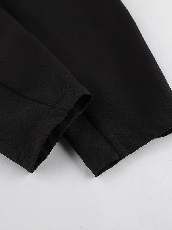 2 Piece Blazer Pant Suit Set Puff Sleeve Blazer Wide Leg Pants Women Formal 2 Piece Blazer Pant Suit Set