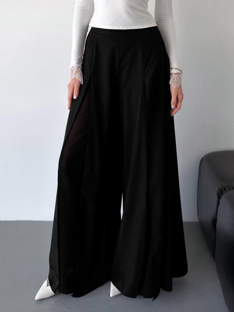 Wide Leg Pants Double Layer Split Mesh Flowy High Waist Women Palazzo Wide Leg Pants