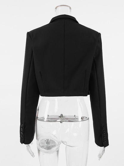 Short Length Mandarin Collar Suit Jacket Front Pocket Slim Cropped Outerwear