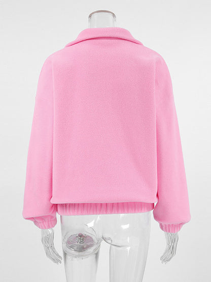 Soft Fuzzy Half Zip Sweatshirt Loose Fit Rib Cuff Long Sleeve Casual Daily Top