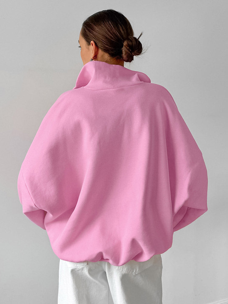 Half Zip Stand Collar Oversized Sweatshirt Drop Shoulder Loose Long Sleeve Pullover