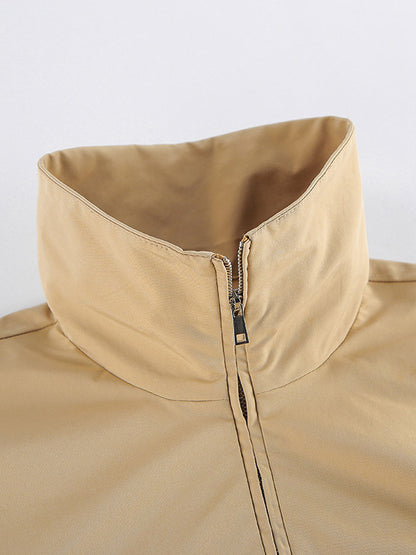 Half Zip Stand Collar Windbreaker Oversized Balloon Sleeve Elastic Hem Jacket