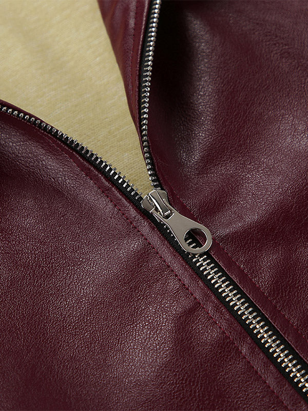 Loose Oversized Faux Leather Coat Turn Down Collar Elastic Hem Casual Moto Jacket