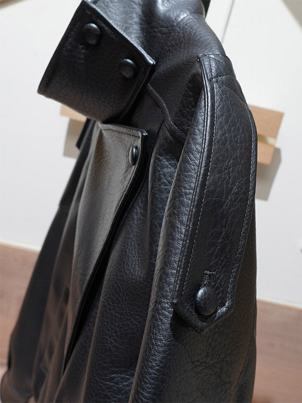 Vintage Solid Black Brown Faux Leather Bomber Relaxed Elastic Waist Hem Jacket