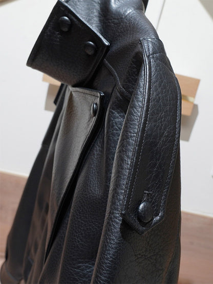 Vintage Solid Black Brown Faux Leather Bomber Relaxed Elastic Waist Hem Jacket