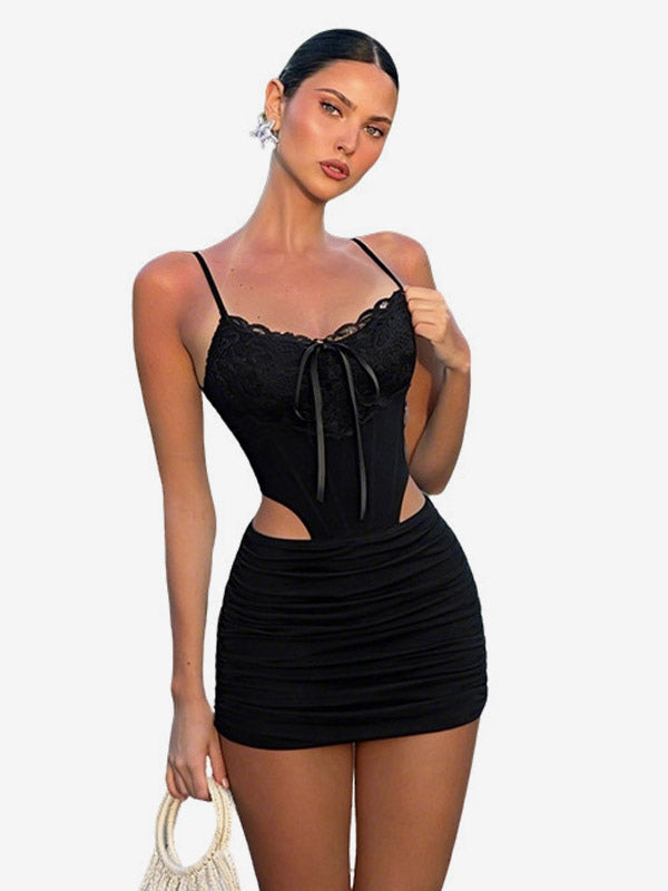 Night Out Dresses Lace Up Camisole Ruched Bodycon Skirt Clubwear