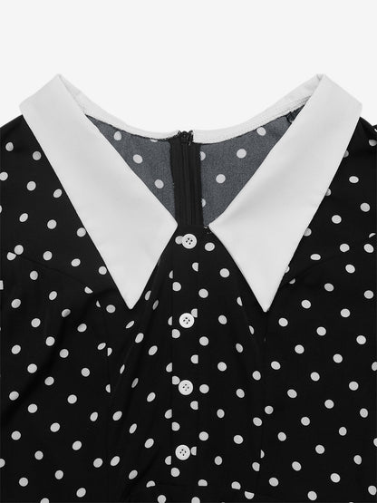 Date Night Dresses Contrast Big Collar Polka Dot Long Sleeve A Line Flowy Mini Party Dress
