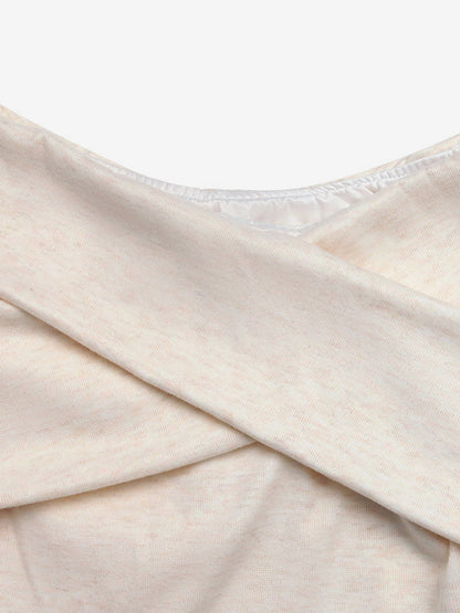 Off-the-Shoulder Cross Wrap Long Sleeve Slim Knit Top Elegant Y2K Basic Shirt