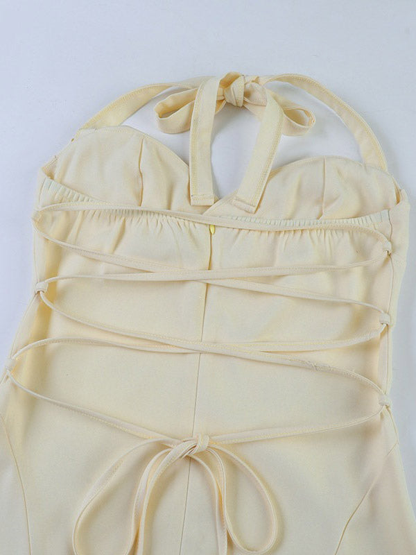 Party Dresses Yellow Satin Spaghetti Strap Maxi Dress Sweetheart Bust Lace Up Back Flowy Gown