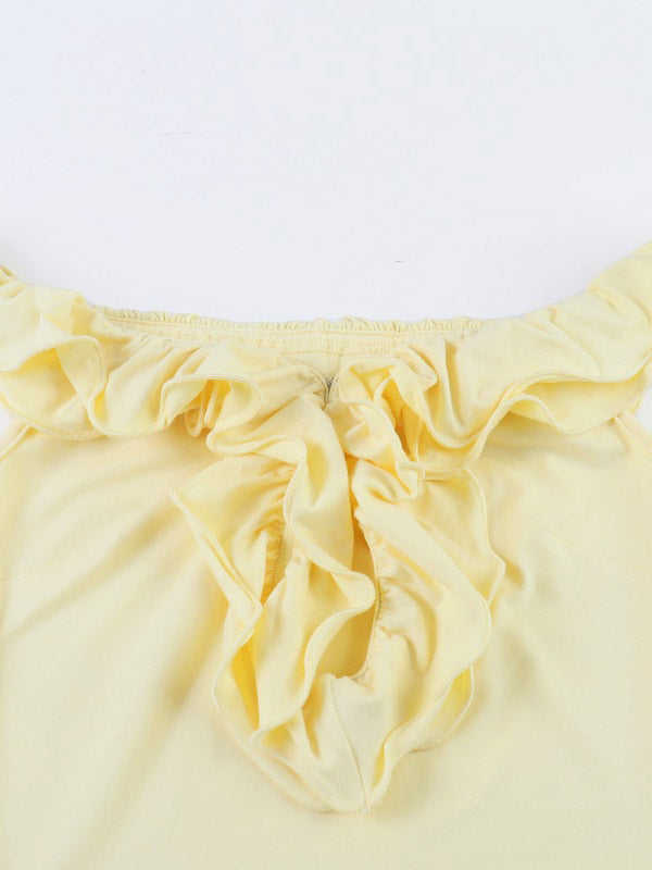 Party Dress Maxi Dresses Yellow Off-The-Shoulder Ruffles Sleeveless Slim Fit Sexy Semi Formal Dress