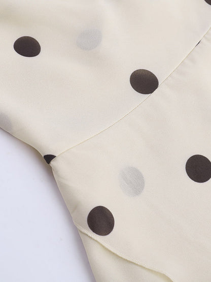 Date Night Dresses Cream Base Brown Polka Dot Halter Mini Cowl Neck Back Tie Wrap Bodycon Party Dress