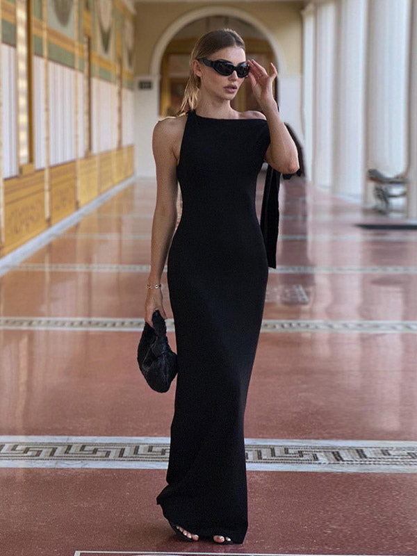 Party Dresses Black Cream Off Shoulder Mermaid Maxi Dress Sash Tie Long Sleeve Evening Gown