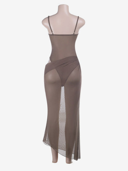 Night Out Dresses Brown Ruched Spaghetti Strap Maxi Dress Side Cutout High Split Mermaid Bodycon Party Gown