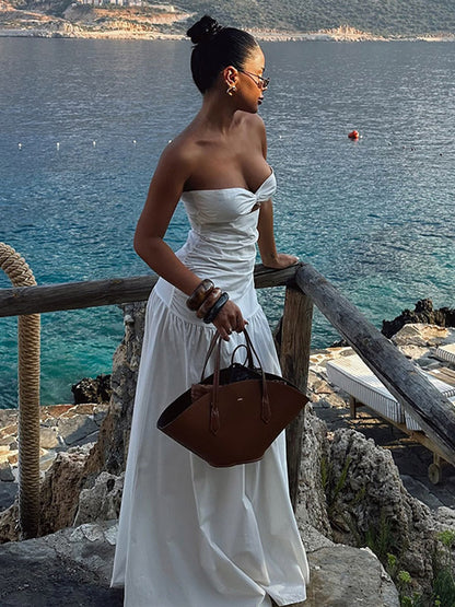 Vacation Dresses Strapless Cutout Waist Maxi Dress Sweetheart Bustier Flowy Mermaid Gown