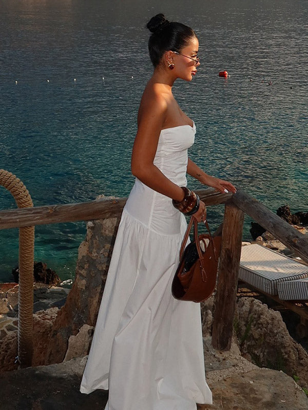 Vacation Dresses Strapless Cutout Waist Maxi Dress Sweetheart Bustier Flowy Mermaid Gown
