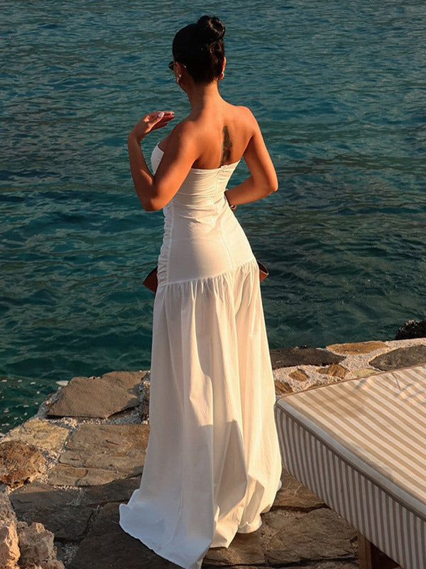 Vacation Dresses Strapless Cutout Waist Maxi Dress Sweetheart Bustier Flowy Mermaid Gown