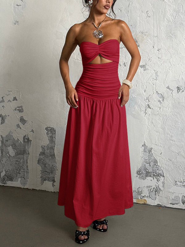 Vacation Dresses Strapless Cutout Waist Maxi Dress Sweetheart Bustier Flowy Mermaid Gown
