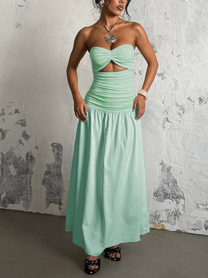 Vacation Dresses Strapless Cutout Waist Maxi Dress Sweetheart Bustier Flowy Mermaid Gown