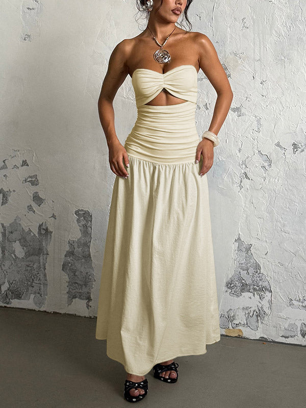 Vacation Dresses Strapless Cutout Waist Maxi Dress Sweetheart Bustier Flowy Mermaid Gown