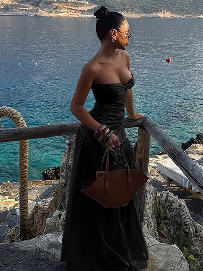 Vacation Dresses Strapless Cutout Waist Maxi Dress Sweetheart Bustier Flowy Mermaid Gown