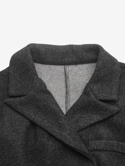 Dark Gray Wool Blend Peplum Blazer Women Double Breasted Lapel Slim Waist Short Suit Jacket