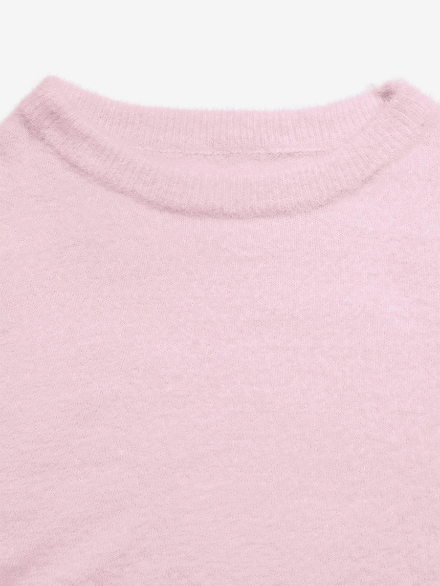 Pink Fuzzy Off Shoulder Sweater Long Sleeve Oversized Soft Fluffy Mink Knit Casual Pullover