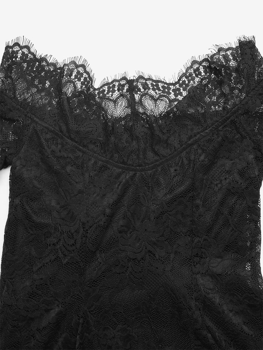 Date Night Dresses Sexy Off The Shoulder Lace Mini Dress Long Sleeve Sheer Floral Mesh A Line Flowy Club Dress