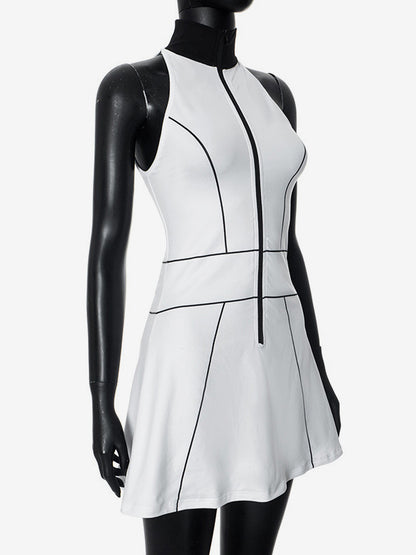 Sleeveless Zip-up Mini Dress With High Neck For Women 2026